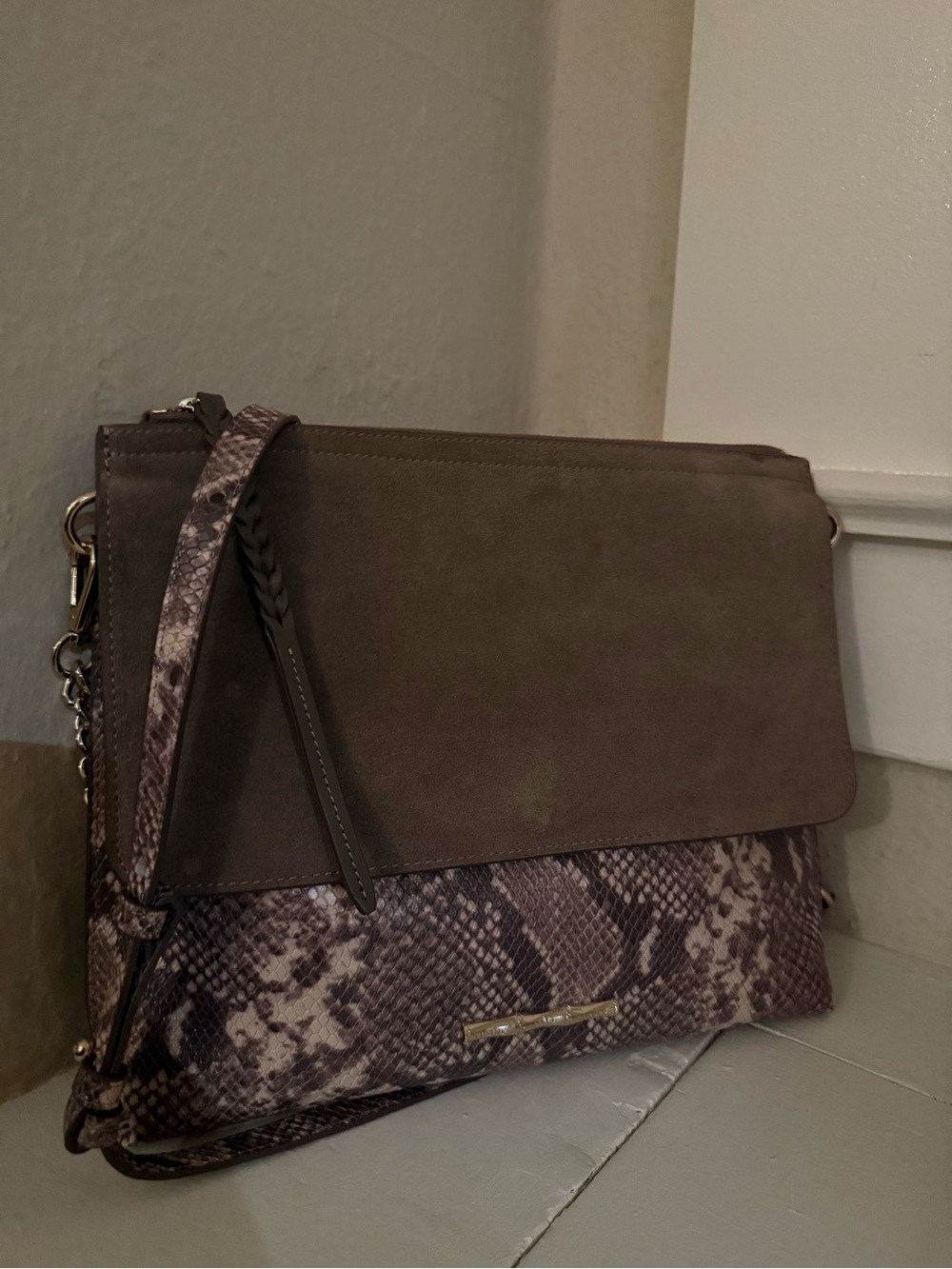 Elaine Turner Leather Suede Snakeskin Convertible Crossbody / Clutch Bag
